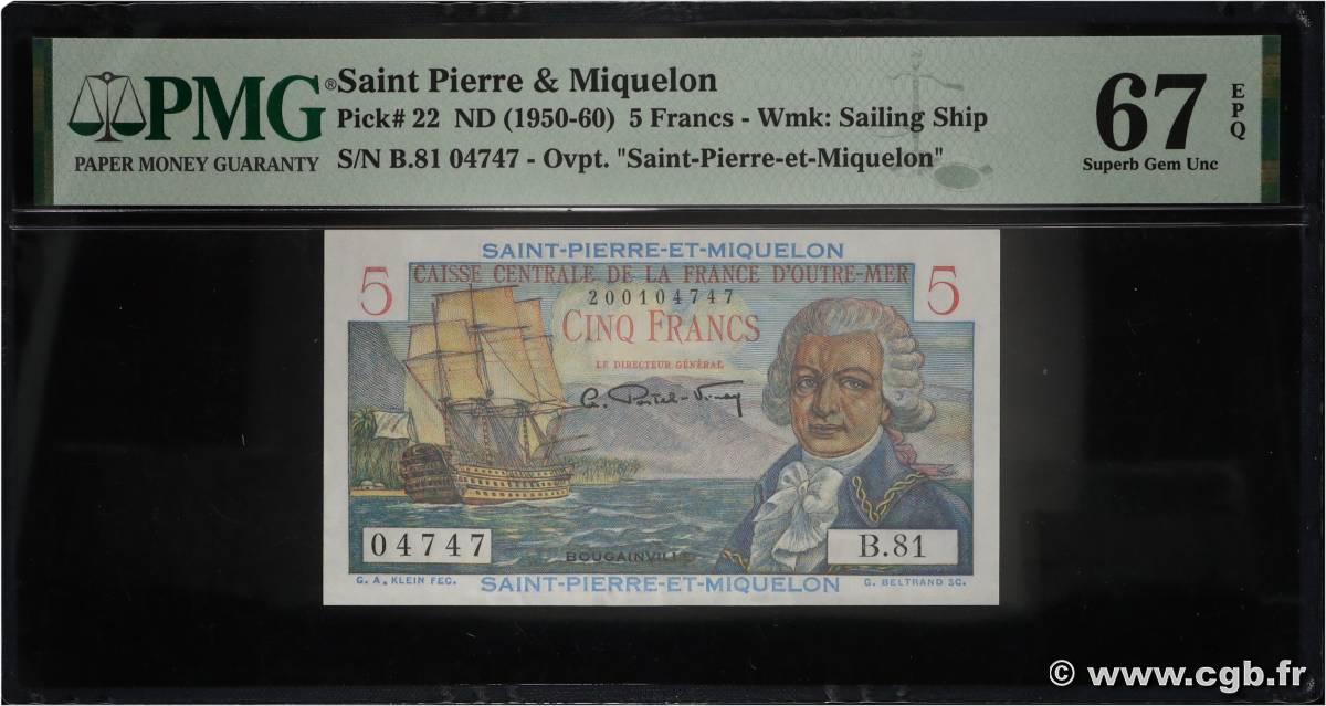 5 Francs Bougainville Numéro spécial SAINT PIERRE ET MIQUELON  1946 P.22 NEUF
