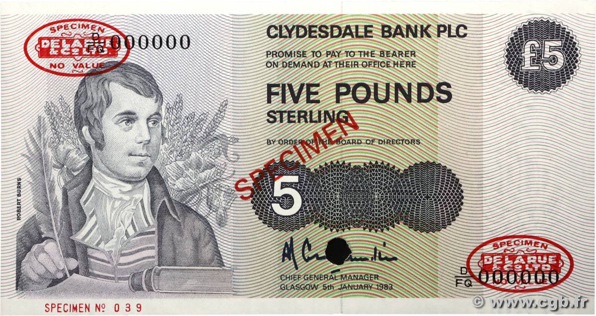 5 Pounds Spécimen ÉCOSSE  1983 P.212bs pr.NEUF