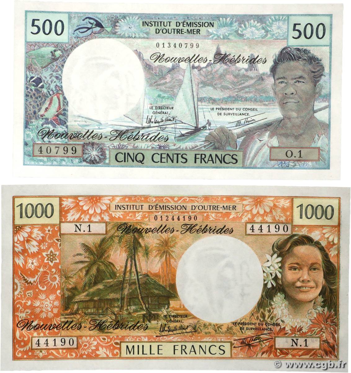 500 et 1000 Francs Lot NOUVELLES HÉBRIDES  1980 P.19c et P.20c NEUF