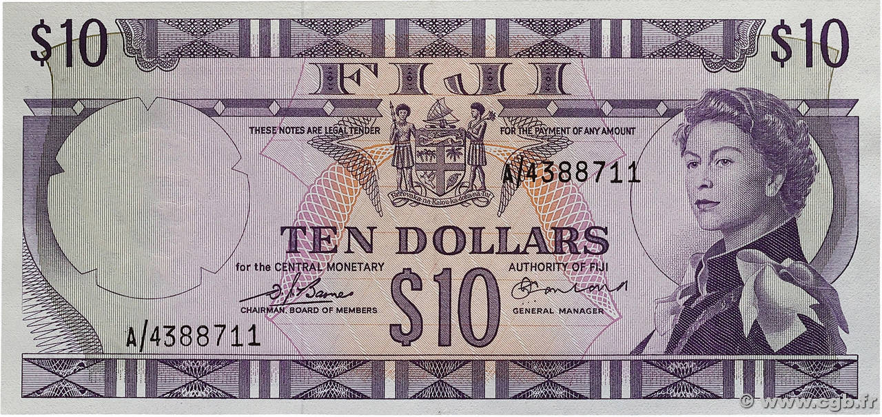 10 Dollars FIDJI 1974 P.074b SPL