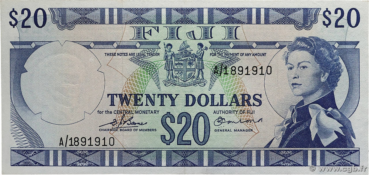 20 Dollars FIDJI 1974 P.075b SPL