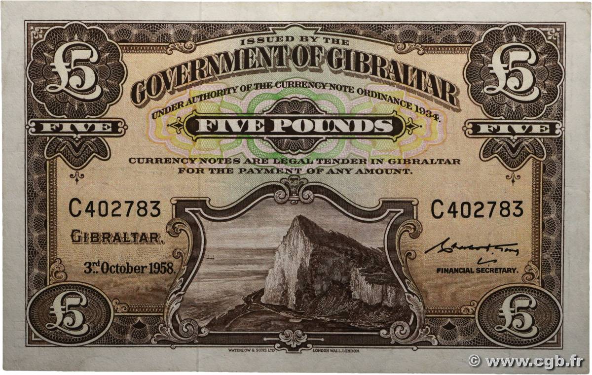 5 Pounds GIBRALTAR  1958 P.16c SUP