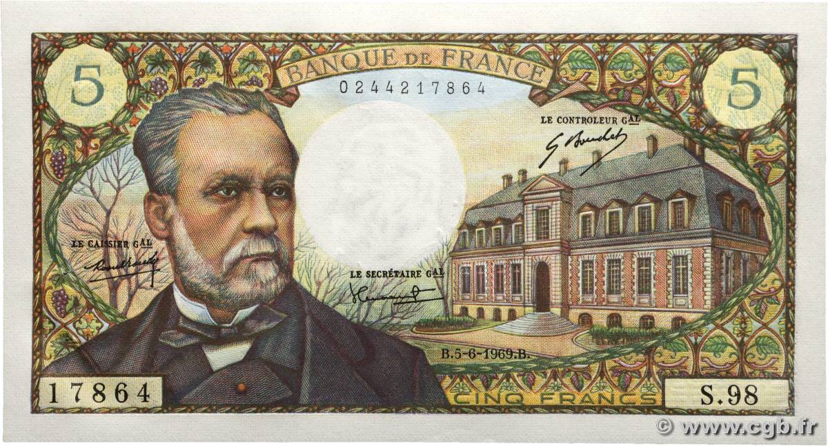 5 Francs PASTEUR FRANCIA 1969 F.61.10 SC