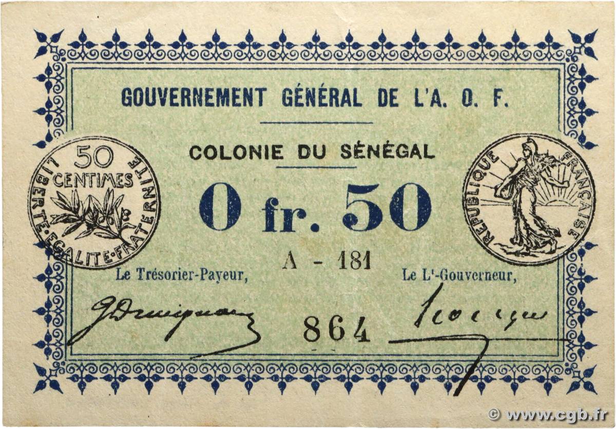 50 Centimes SÉNÉGAL  1917 P.01c TTB+