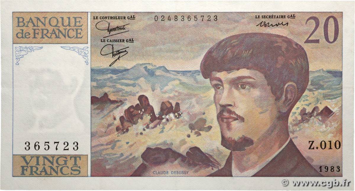 20 Francs DEBUSSY FRANCE  1983 F.66.04 SPL
