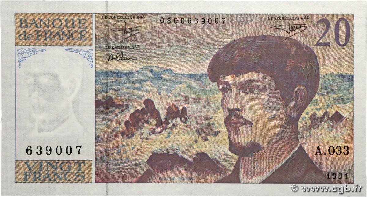 20 Francs DEBUSSY à fil de sécurité FRANCE  1991 F.66bis.02A33 NEUF