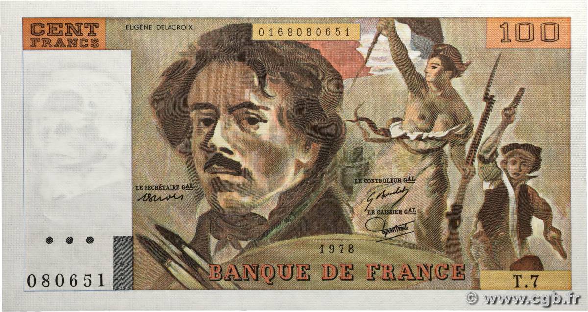 100 Francs DELACROIX modifié FRANCE  1978 F.69.01d pr.NEUF