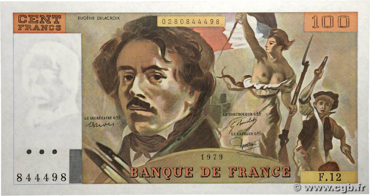 100 Francs DELACROIX modifié FRANCE  1979 F.69.02c pr.NEUF