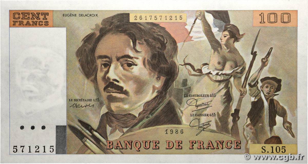 100 Francs DELACROIX modifié FRANCE  1986 F.69.10 pr.NEUF