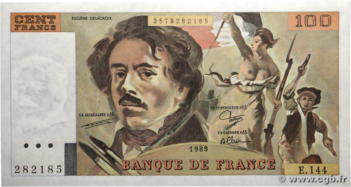 100 Francs DELACROIX modifié FRANCE  1989 F.69.13c SPL+