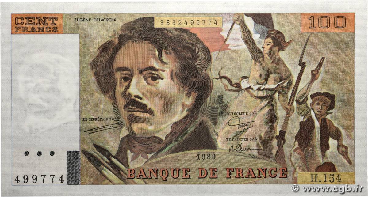 100 Francs DELACROIX modifié FRANCE  1989 F.69.13d pr.NEUF