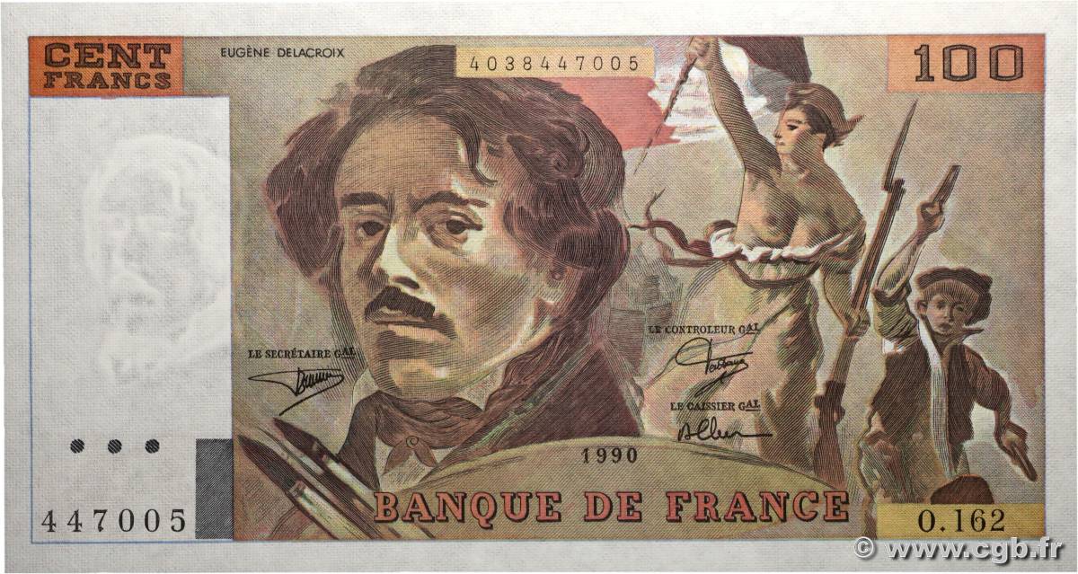 100 Francs DELACROIX imprimé en continu FRANCE 1990 F.69bis.02b UNC-