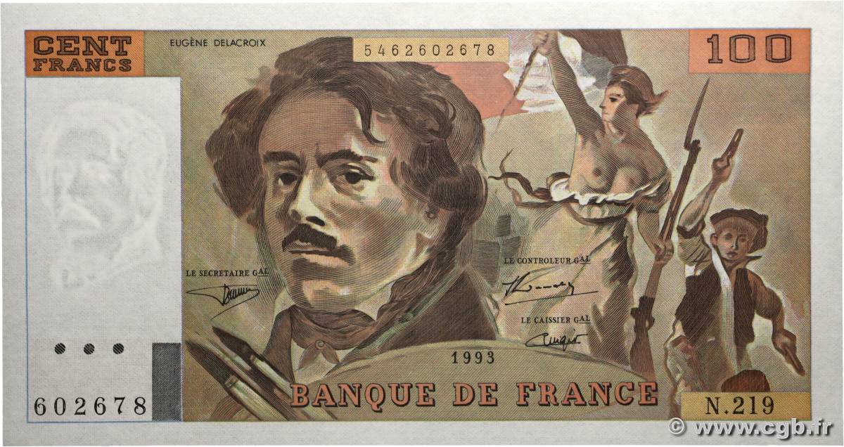 100 Francs DELACROIX imprimé en continu FRANCE  1993 F.69bis.07 NEUF