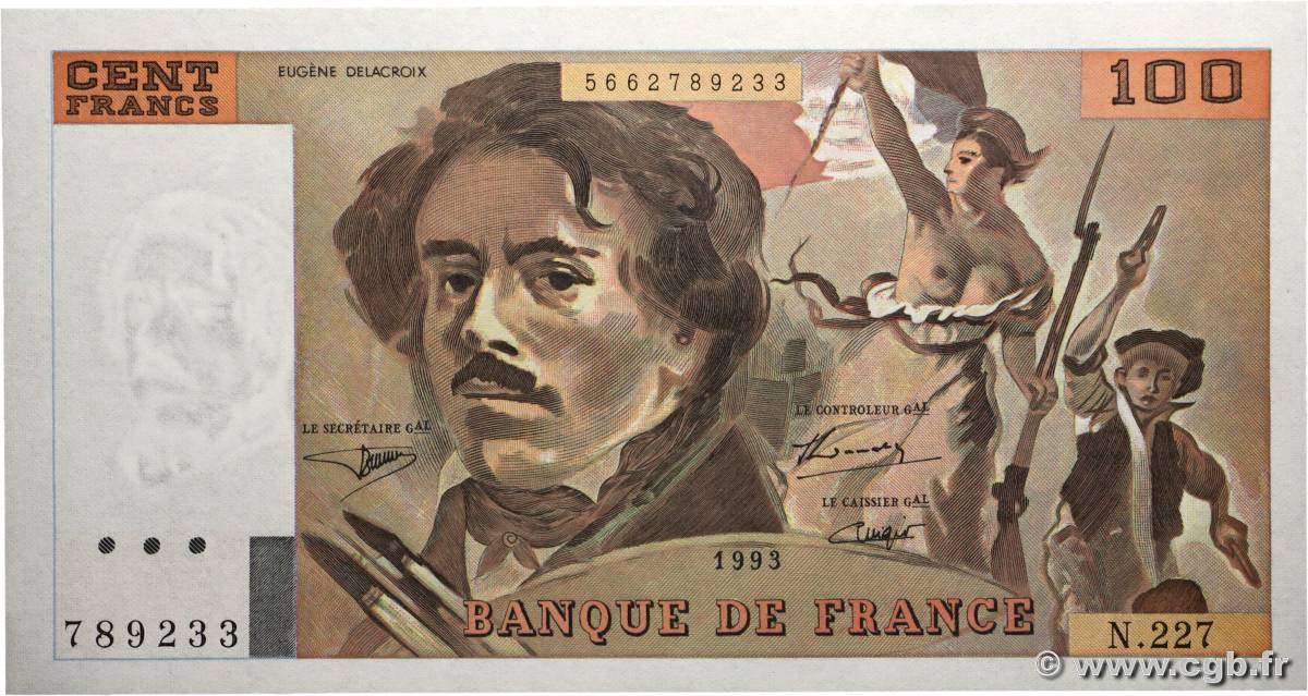 100 Francs DELACROIX imprimé en continu FRANCE  1993 F.69bis.08 NEUF