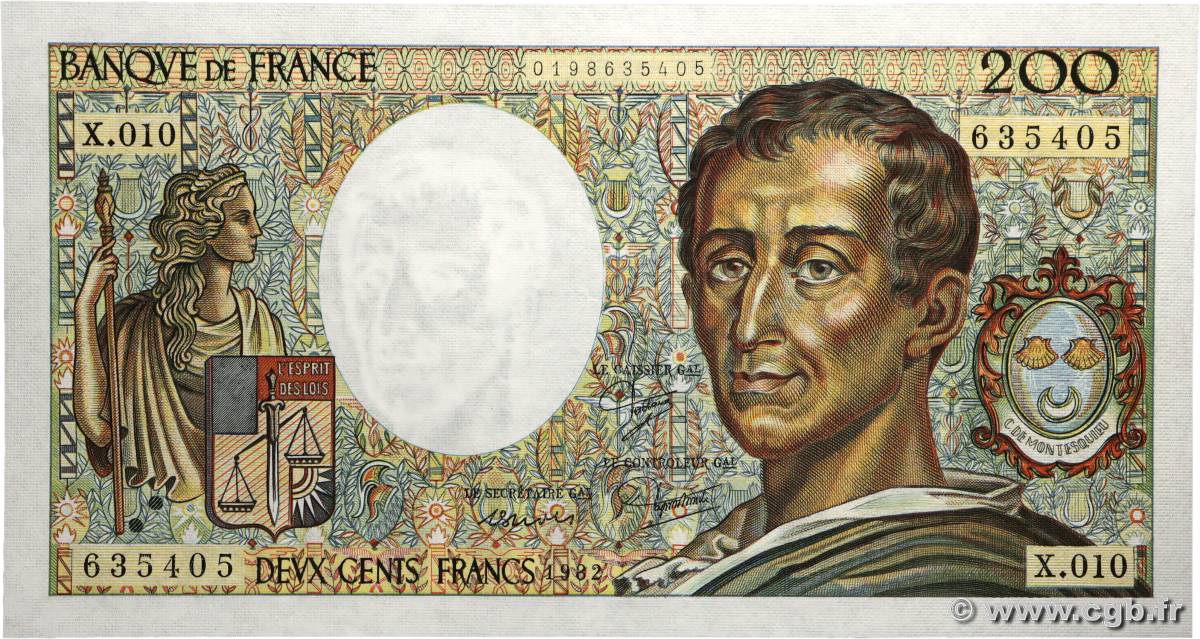 200 Francs MONTESQUIEU FRANCE  1982 F.70.02 SPL