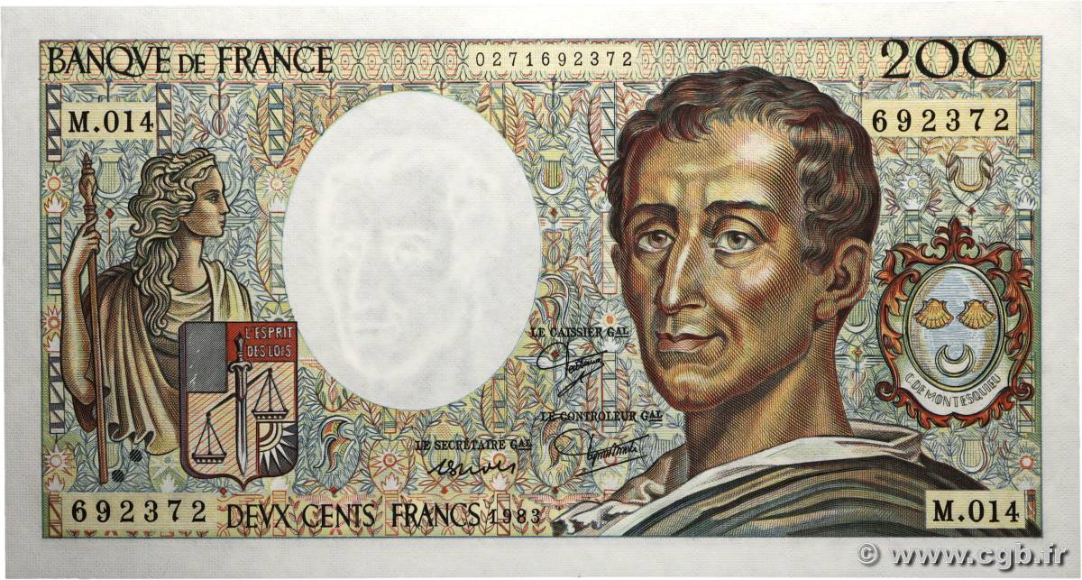 200 Francs MONTESQUIEU FRANCE  1983 F.70.03 pr.NEUF