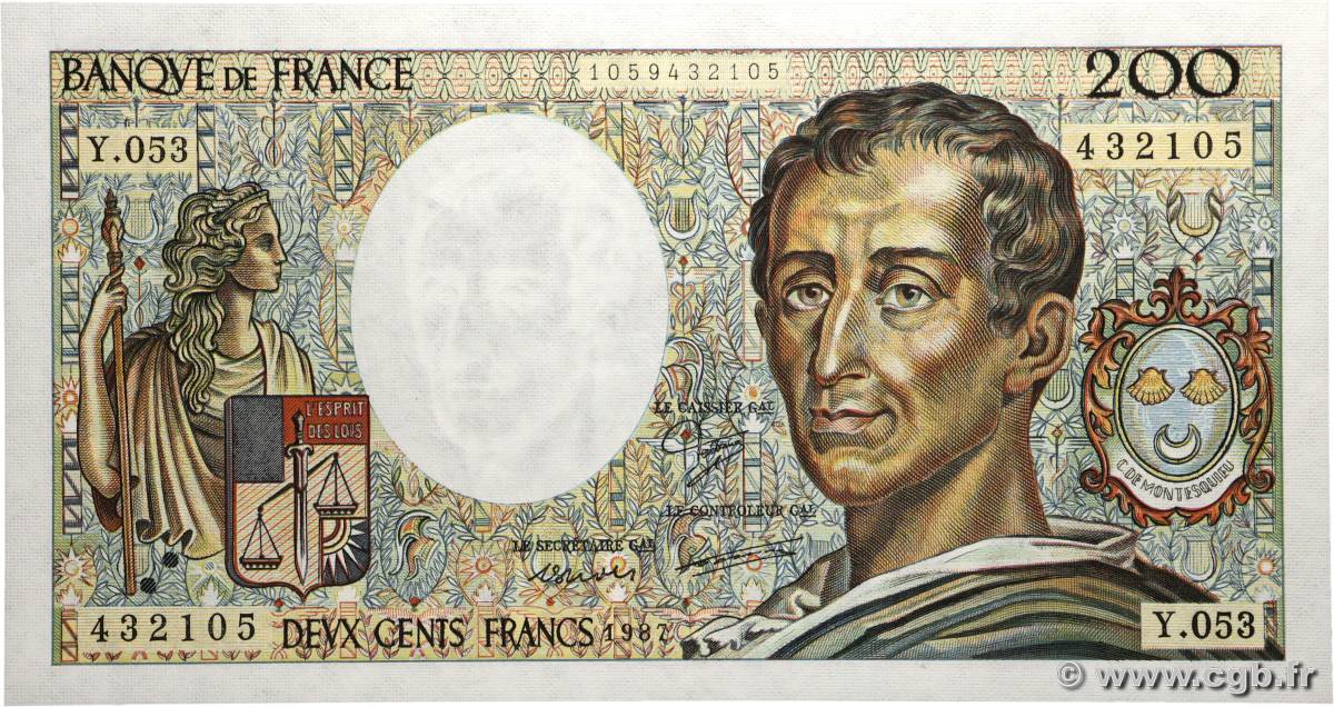 200 Francs MONTESQUIEU FRANCE  1987 F.70.07 SPL