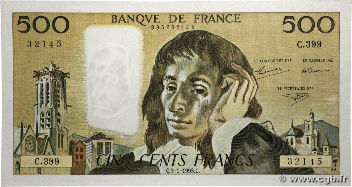500 Francs PASCAL FRANCIA 1993 F.71.51 q.FDC