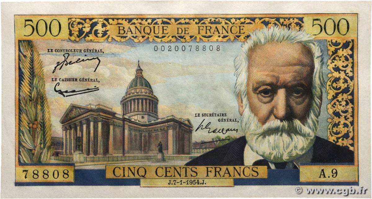 500 Francs VICTOR HUGO FRANCE 1954 F.35.01 NEUF