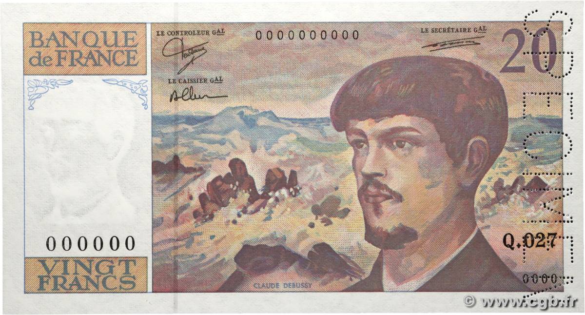 20 Francs DEBUSSY à fil de sécurité Spécimen FRANCE  1990 F.66bis.01Sp1 NEUF