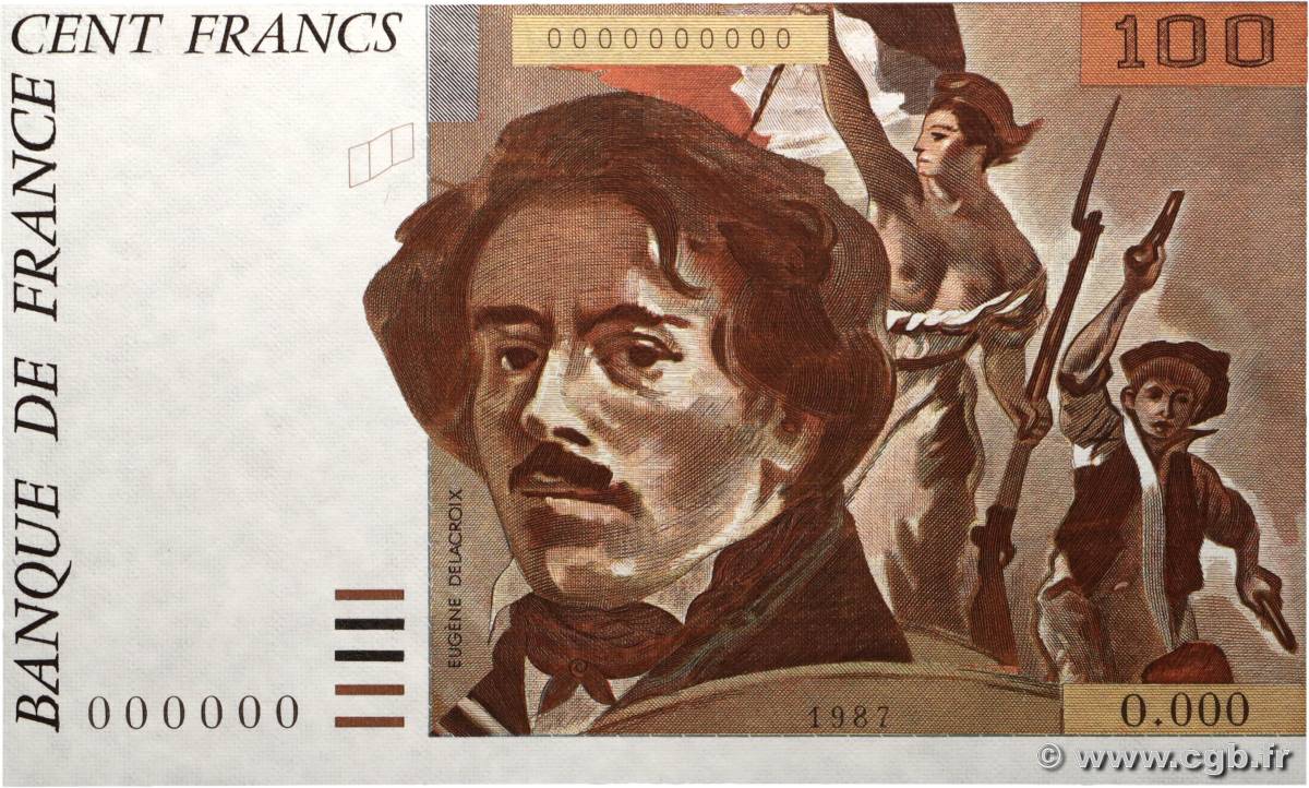 100 Francs DELACROIX Épreuve FRANCE 1987 NE.1987.02 NEUF
