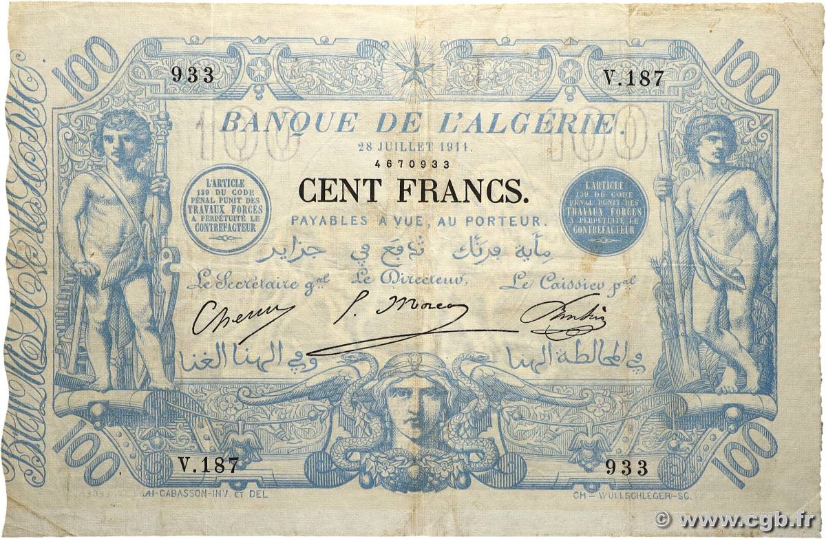 100 Francs ALGERIA 1911 P.074 F