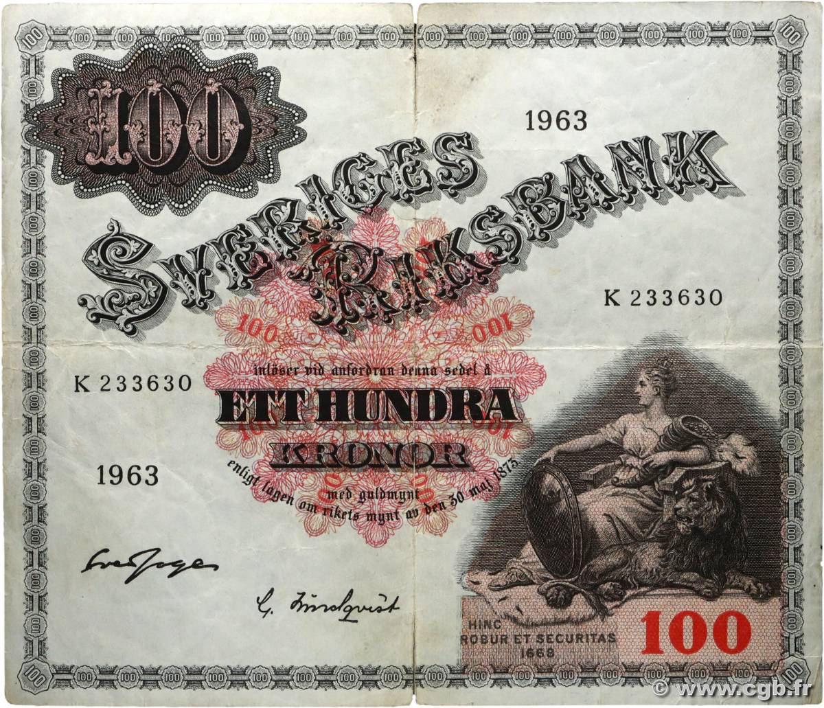 100 Kronor SUÈDE 1963 P.48e F+