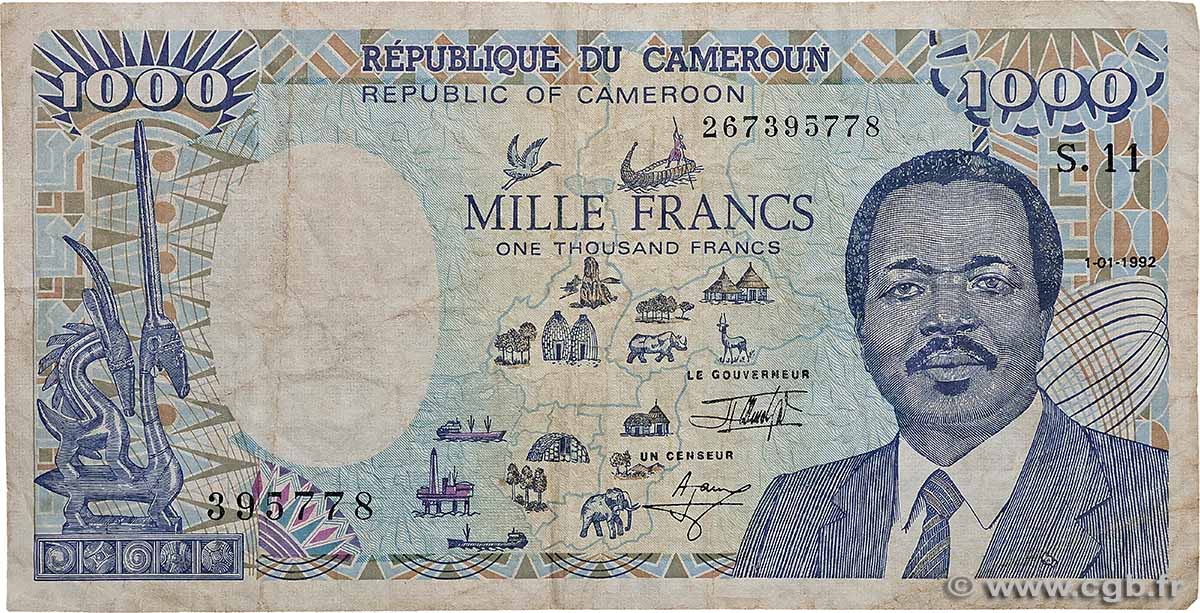1000 Francs type 1985 modifié CAMEROUN  1992 A.164f TB