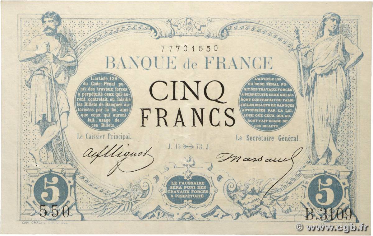 5 Francs NOIR FRANCE  1873 F.01.23 SUP+