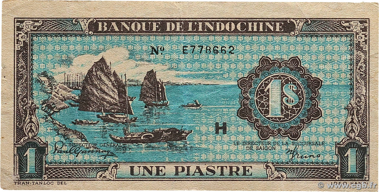 1 Piastre bleu INDOCHINE FRANÇAISE 1944 P.059b TTB