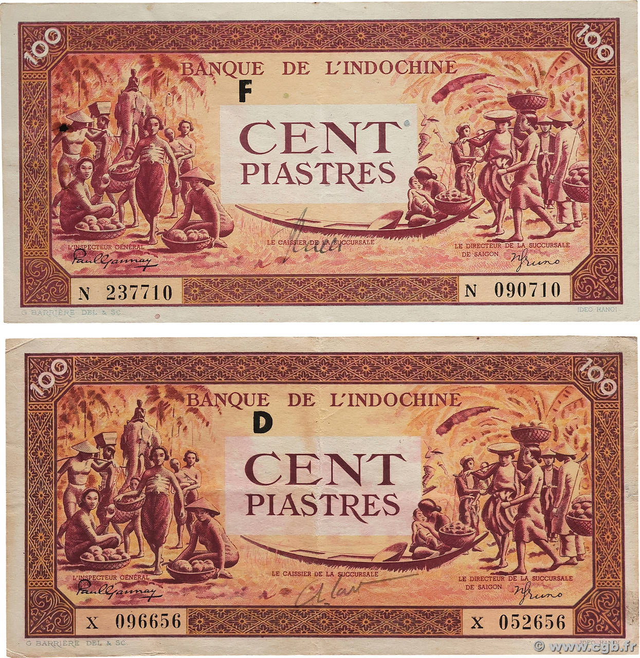 100 Piastres orange Lot INDOCHINE FRANÇAISE 1942 P.066 TTB
