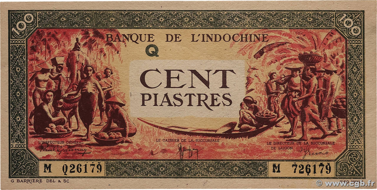 100 Piastres orange, cadre noir INDOCHINE FRANÇAISE 1942 P.073 SPL+