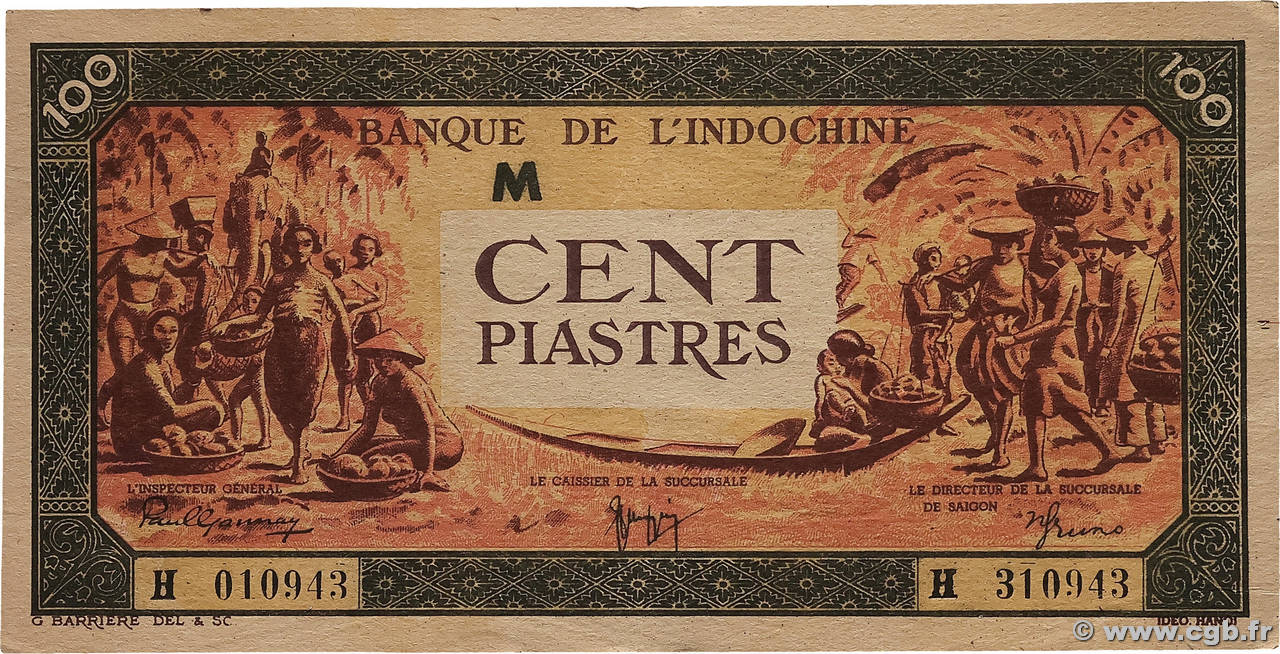 100 Piastres orange, cadre noir INDOCHINE FRANÇAISE 1942 P.073 SUP