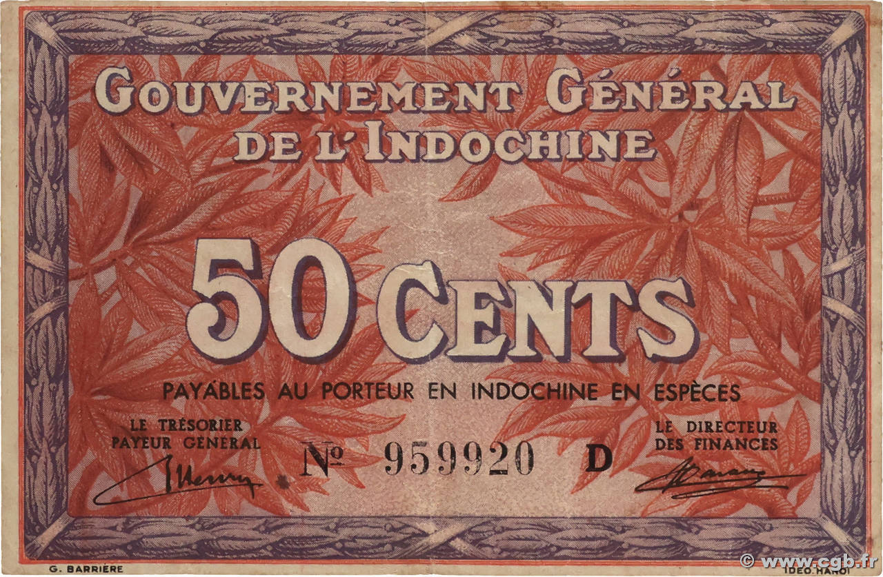 50 Cents INDOCHINE FRANÇAISE 1939 P.087a TB+
