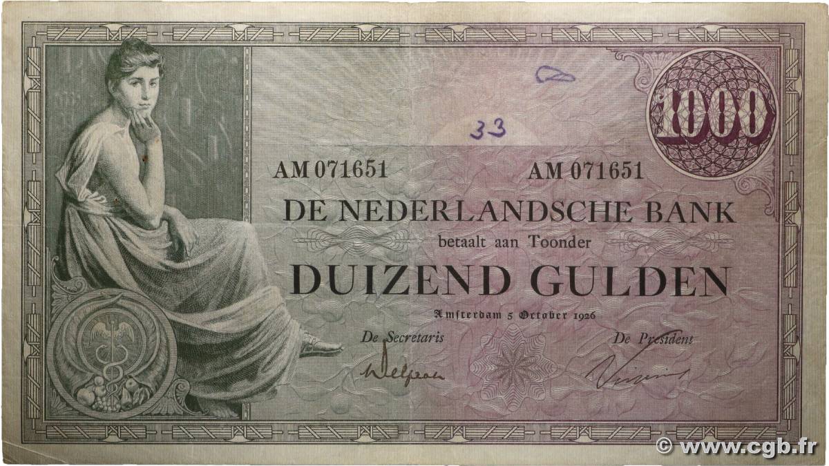 1000 Gulden PAYS-BAS  1926 P.048 TB+