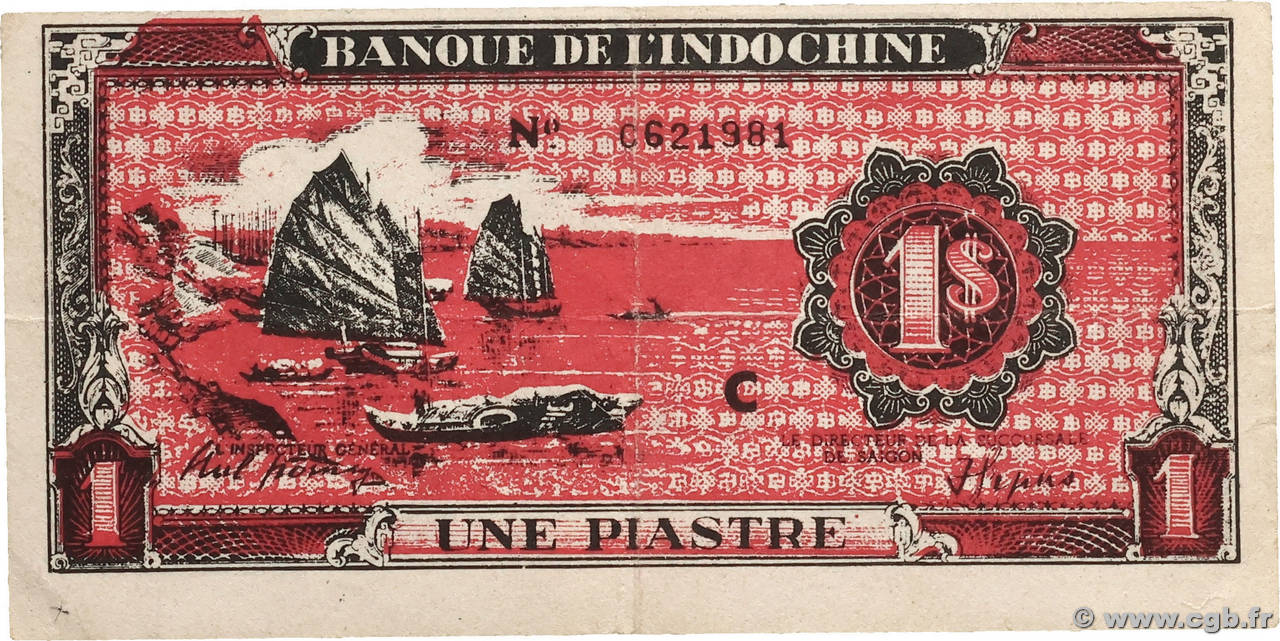 1 Piastre rouge INDOCHINE FRANÇAISE 1942 P.060X TTB