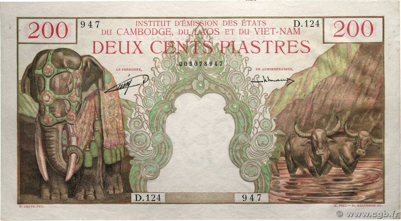 200 Piastres - 200 Riels INDOCHINE FRANÇAISE 1953 P.098 SPL