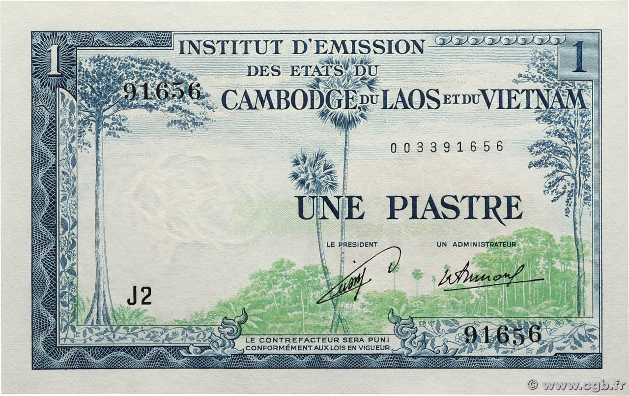 1 Piastre - 1 Kip INDOCHINE FRANÇAISE 1954 P.100 NEUF