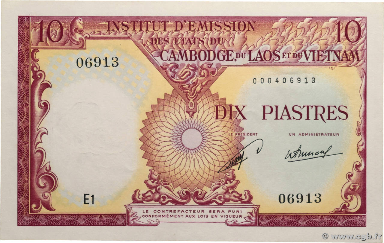 10 Piastres - 10 Kip INDOCHINE FRANÇAISE 1953 P.102 pr.NEUF