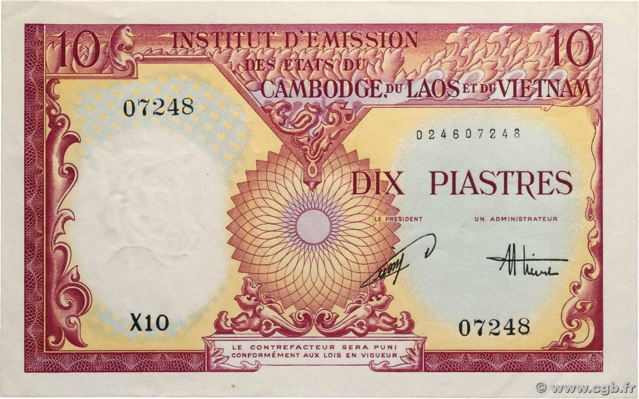 10 Piastres - 10 Dong INDOCHINE FRANÇAISE 1953 P.107 SUP+