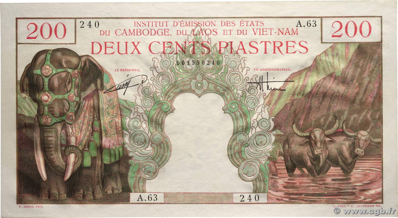 200 Piastres - 200 Dong INDOCHINE FRANÇAISE 1953 P.109 SPL