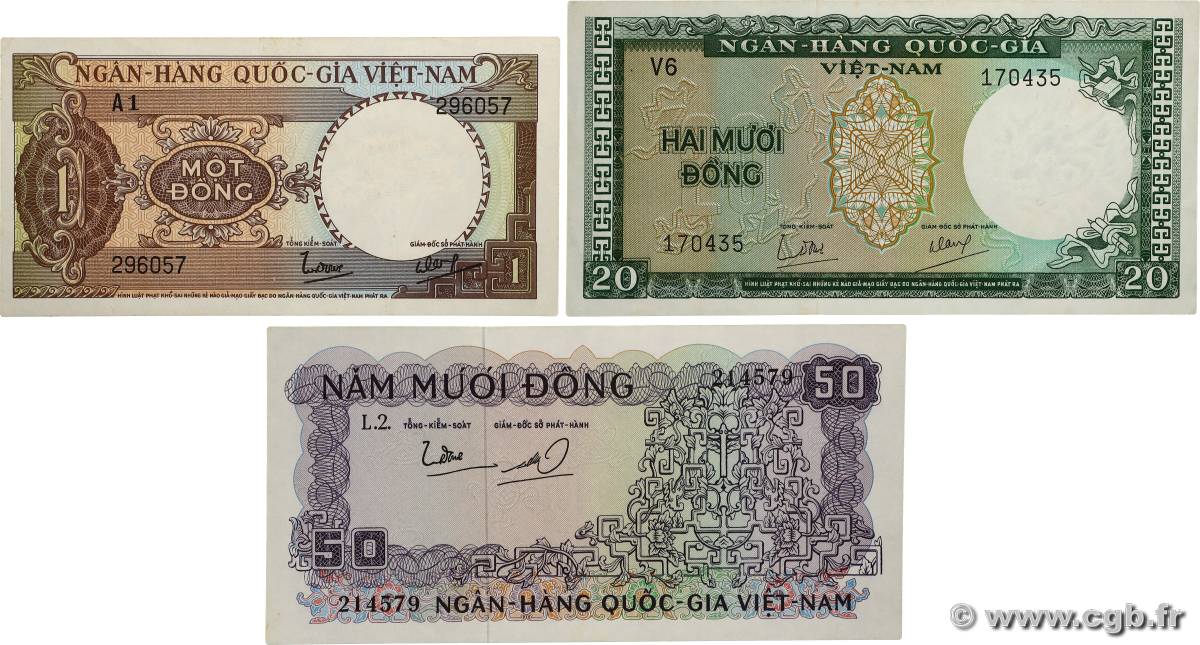 1, 20 et 50 Dong Lot VIET NAM SUD 1964 P.15a, P.16a et P.17a SPL+