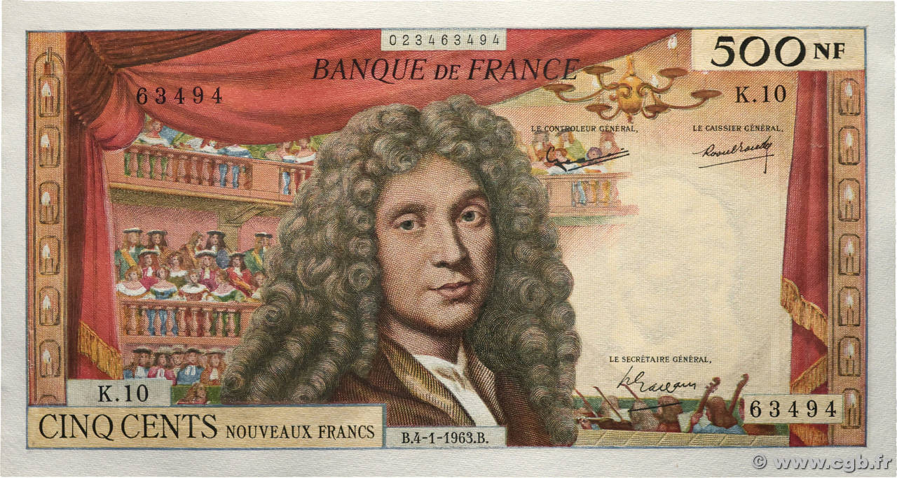 500 Nouveaux Francs MOLIÈRE FRANCE 1963 F.60.04 SUP+