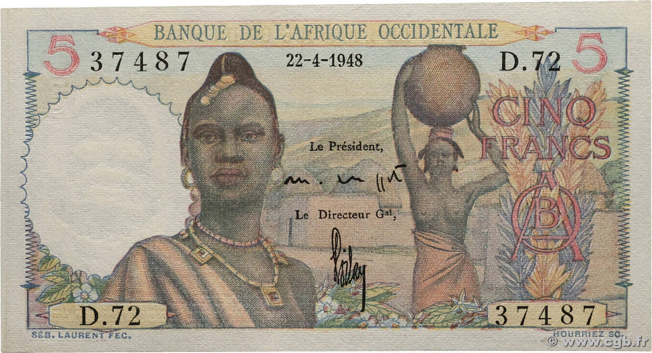 5 Francs FRENCH WEST AFRICA 1948 P.36 ST