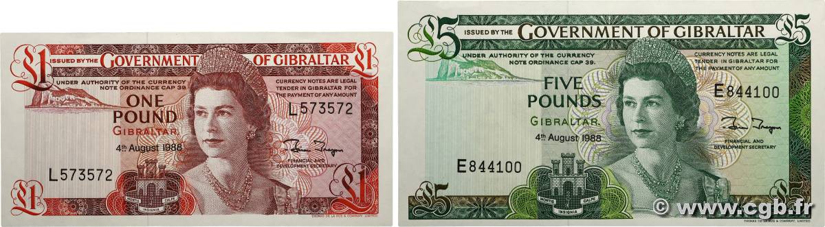 1 et 5 Pounds Lot GIBRALTAR 1988 P.20e et P.21b fST+