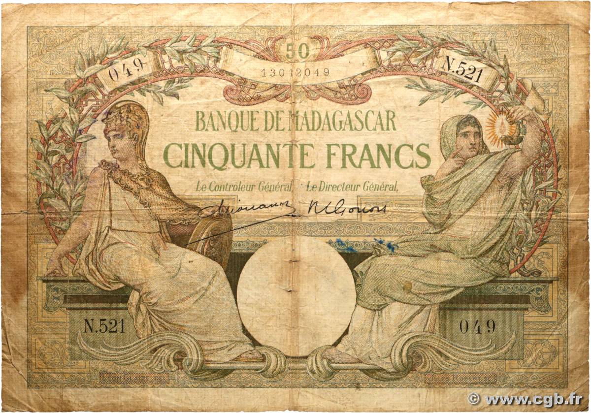 50 Francs MADAGASCAR  1937 P.038 B+