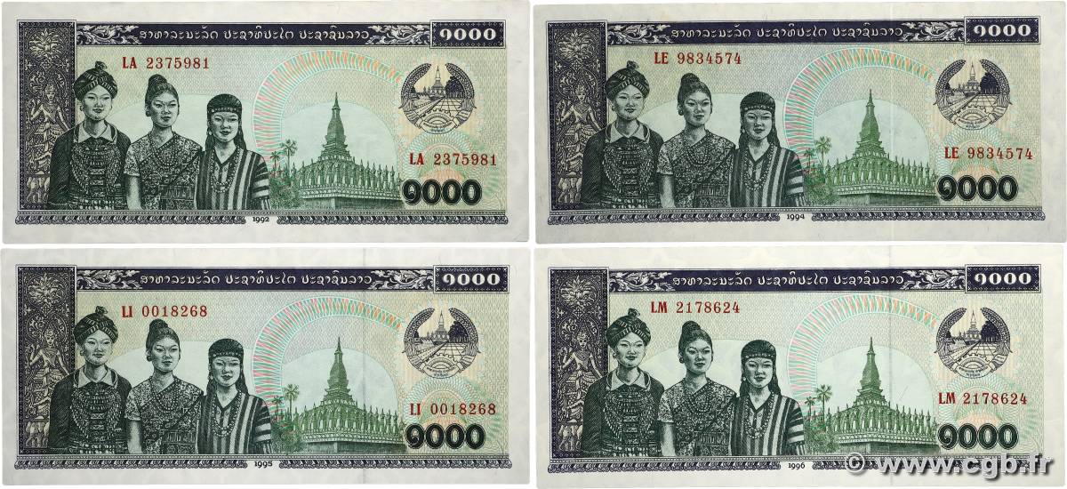 1000 Kip Lot LAOS 1992 P.32a/b/c/d pr.NEUF