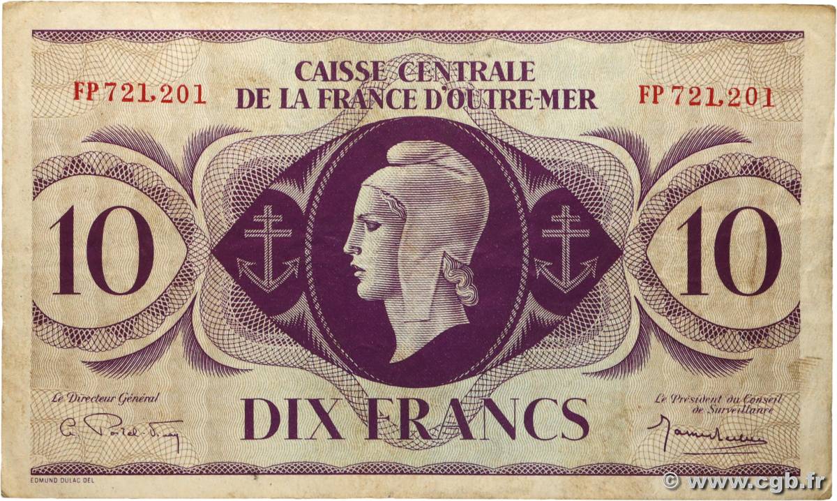 10 Francs Marianne CCFOM AFRIQUE ÉQUATORIALE FRANÇAISE  1944 A.125b TB