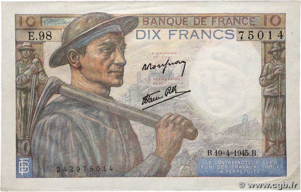 10 Francs MINEUR FRANKREICH 1945 F.08.13 VZ
