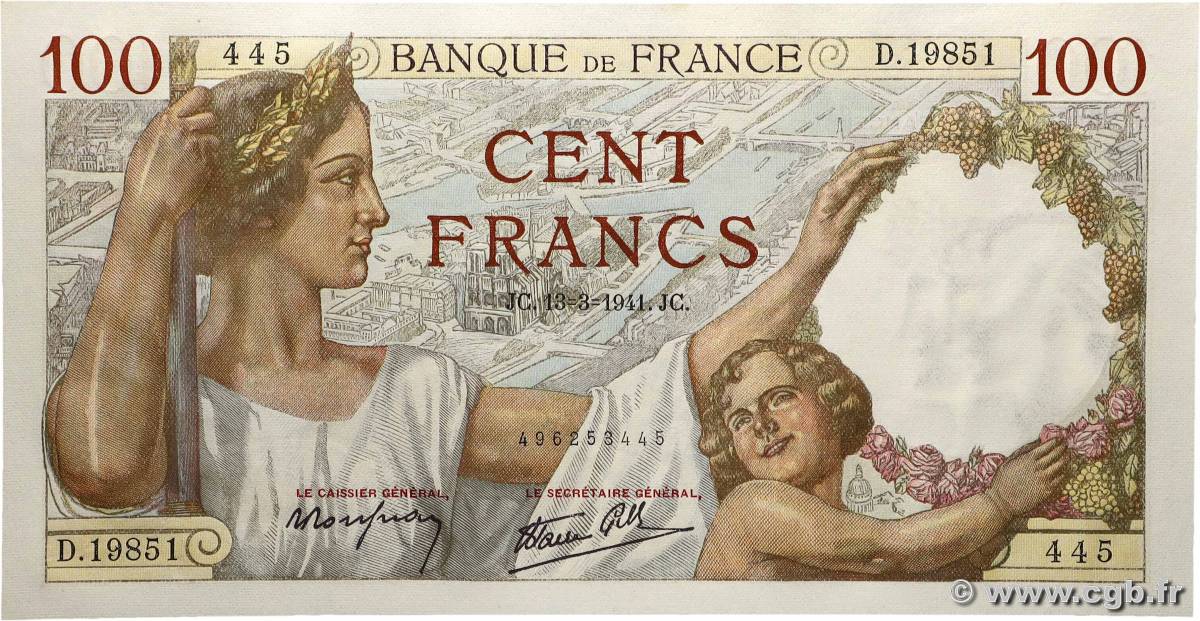 100 Francs SULLY FRANKREICH 1941 F.26.48 ST